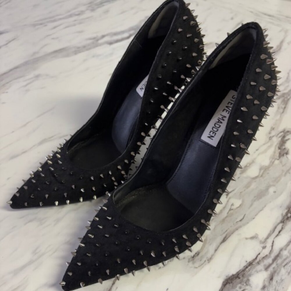 Spike Stud Black Suede High Heels